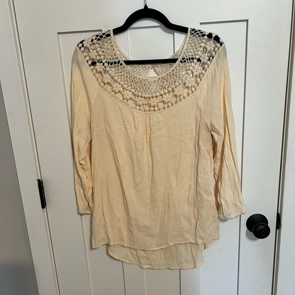 Tops - Daniel Rainn Women's Creme Crochet Lace Long Sleeve Boho Pleated Blouse Top L